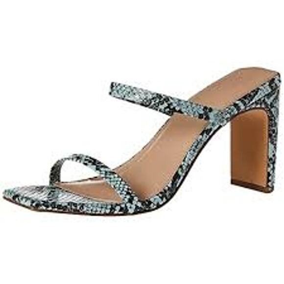 The Drop Shoes - The DROP Avery Square Toe Sandal  MINIMALIST SEXY Size 8 Teal Snake